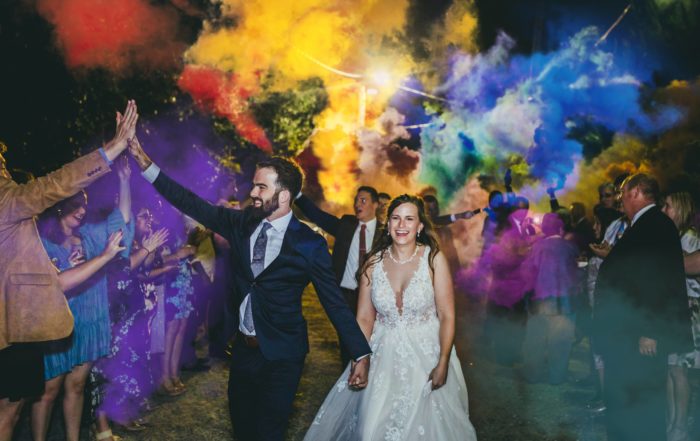 Atlanta Wedding Photographers Colored Smoke Bomb Exit